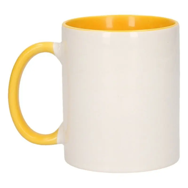 Koffiemok / thee beker - 300 ml - Wit/geel - keramiek - Bekers Exclusieve Aanbieding