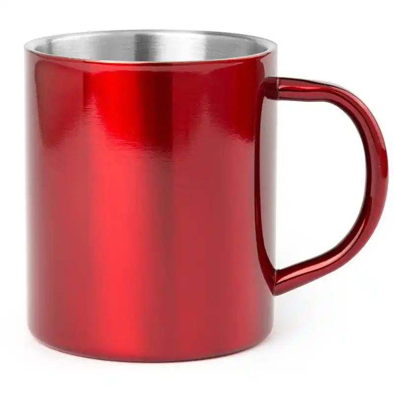 Luxe drinkbeker/koffiemok - metallic rood - 280 ml - RVS - Bekers Aanbieding