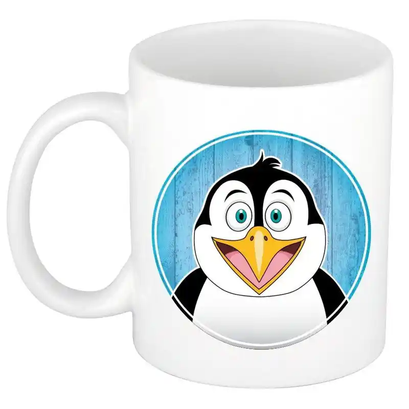 Pinguin mok - wit - keramiek - 300 ml - kinder beker pinguin - Bekers Korting