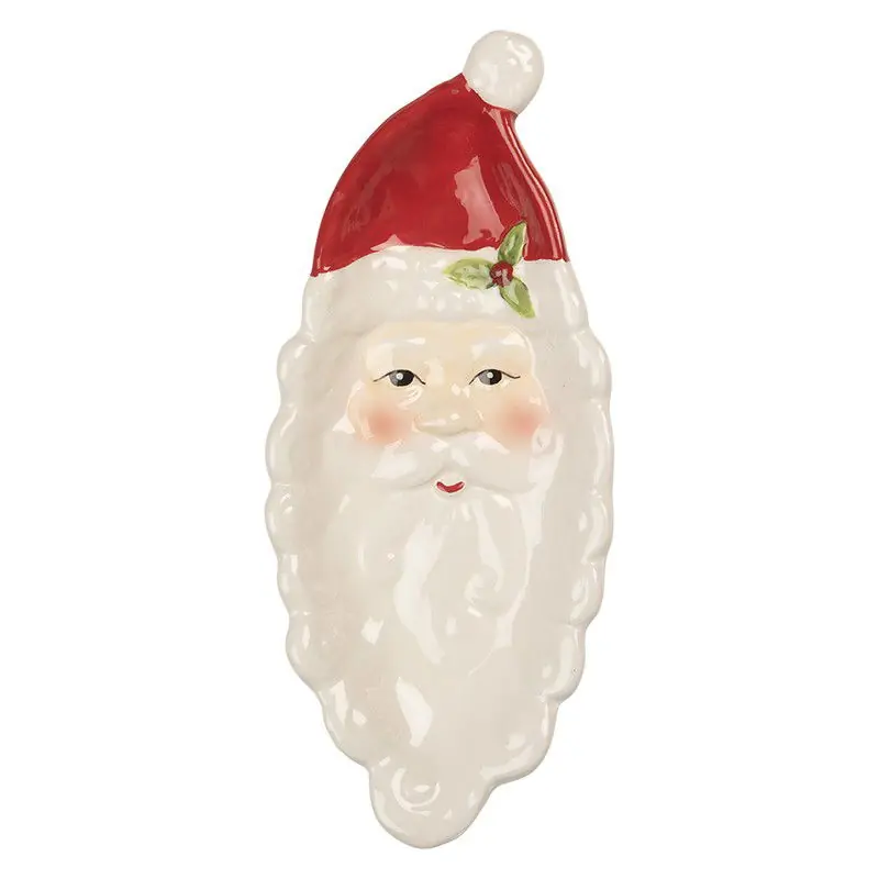 Op = Op Clayre & Eef Decoratie schaal Kerstman 11x25x3 cm Wit Keramiek Kerstman
