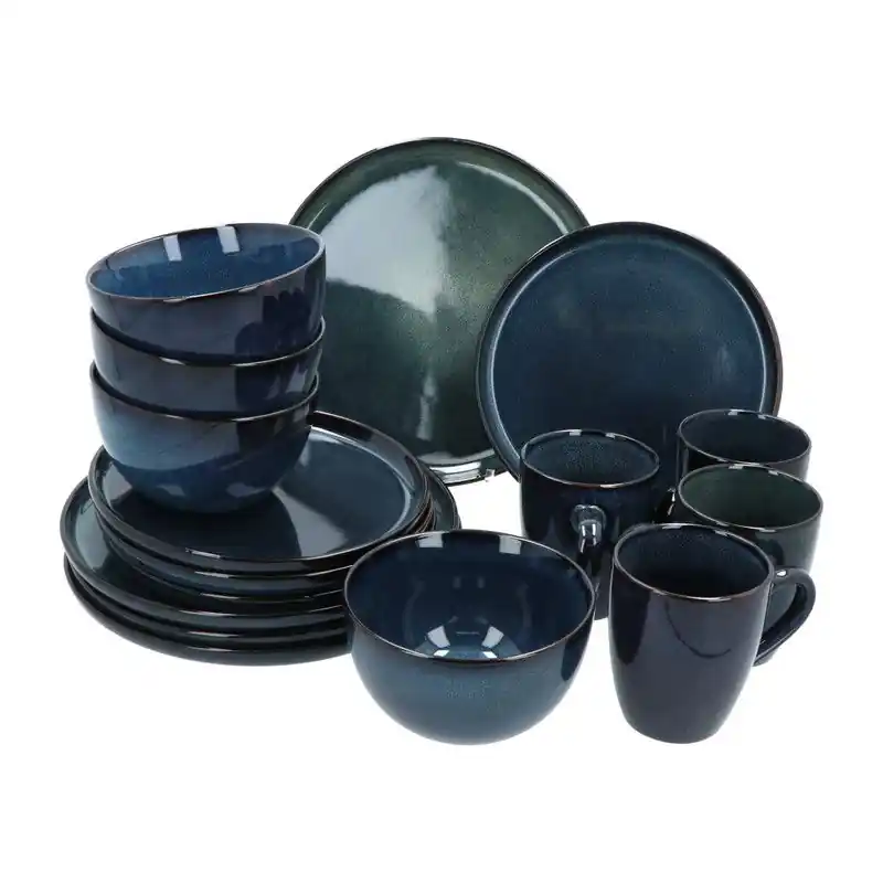 Authentiek Servies 16 delig 4-persoons - Reactive Glaze - Blauw