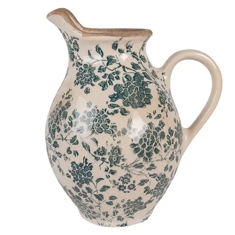 Direct Verzonden Clayre & Eef Decoratie Kan 21x16x24 cm Beige Keramiek Bloemen
