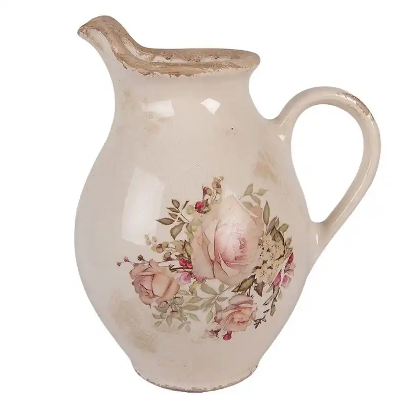 Finale Uitverkoop Clayre & Eef Decoratie Kan 21x16x24 cm Beige Keramiek Bloemen