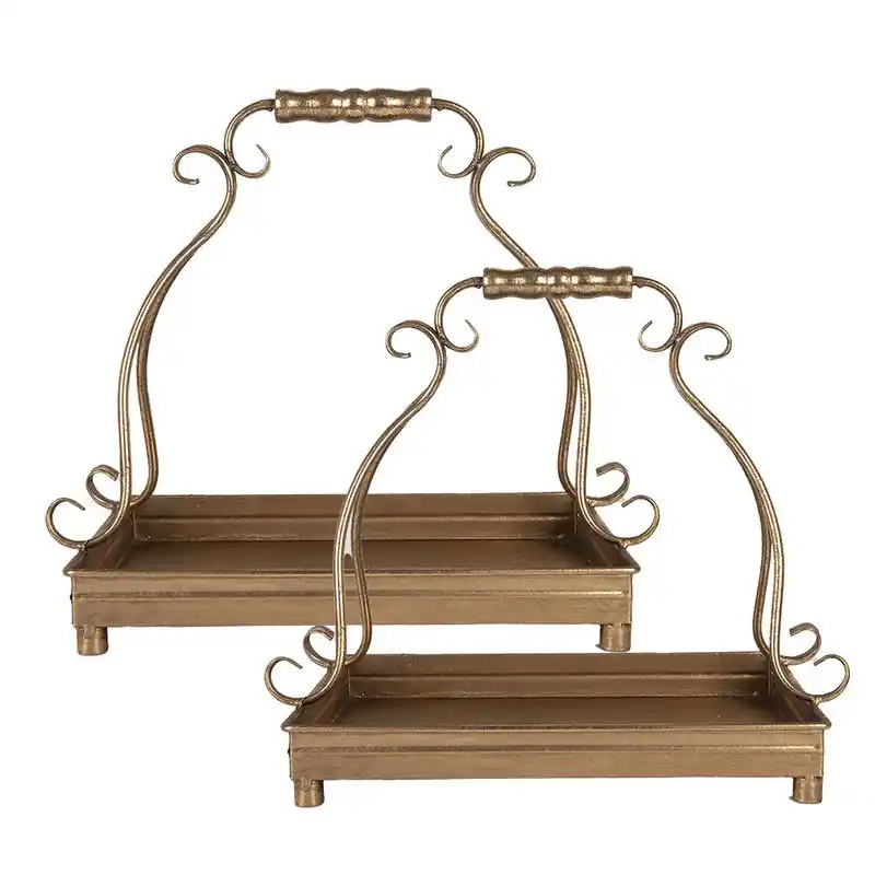 Clayre & Eef Decoratie schaal set van 2 Goudkleurig Metaal Nu Kopen