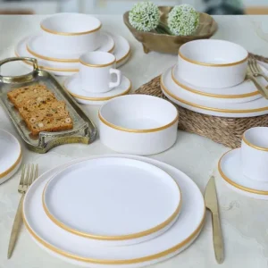 Must-Have Keramika Serviesset - Mat White/Gold Stackable - 20 delig - 4 Personen - Stoneware