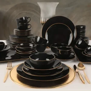 Keramika Serviesset - Ege Black Gold - 44 delig - 6 Personen - Stoneware Groothandel
