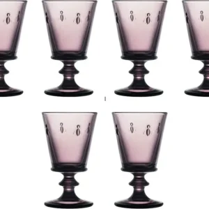 Goedkoop La Rochère Bee - wijnglas - bijtjes - paars - handgeblazen - set van 6 - H 14 cm