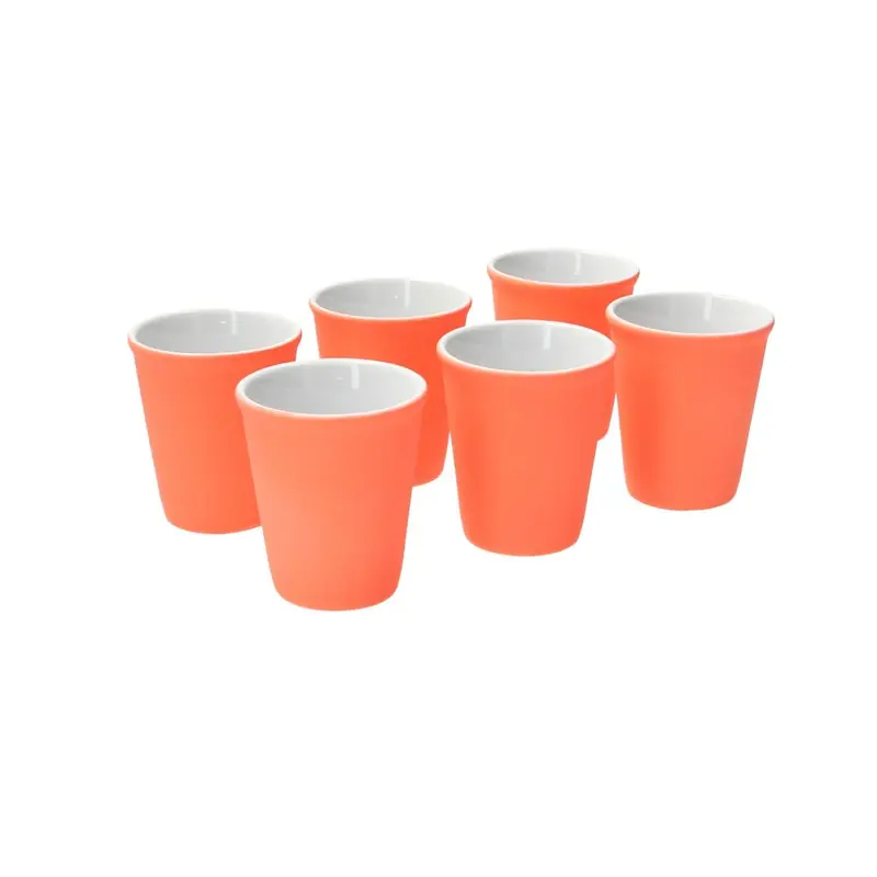 Hoge Kwaliteit Present Time espresso kopje - Porselein rubber coated ceramic – Koffiekopje set 6 stuks – Espresso beker – Silk neon oranje