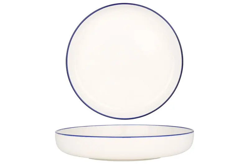 Premium Rinart Diepbord - Blue Edge - Porselein - 22 cm (800cc) - set van 6