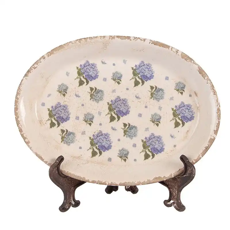 Nieuw Clayre & Eef Onderbord 25x18x2 cm Beige Blauw Keramiek Bloemen