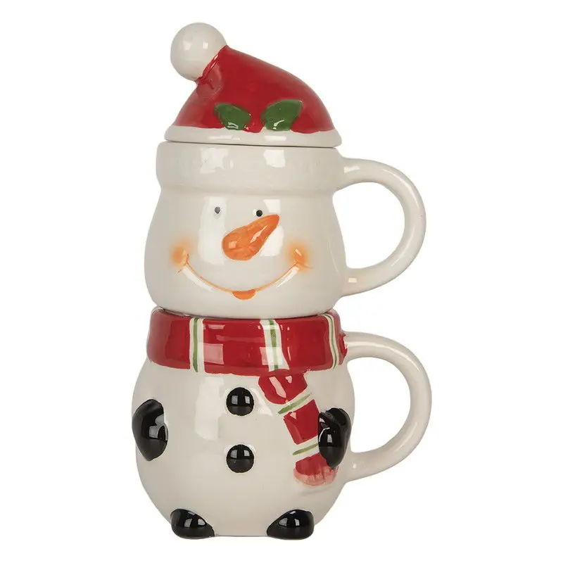 Express Levering Clayre & Eef Mok Kerstman;Sneeuwpop 300/375 ml Wit Rood Keramiek