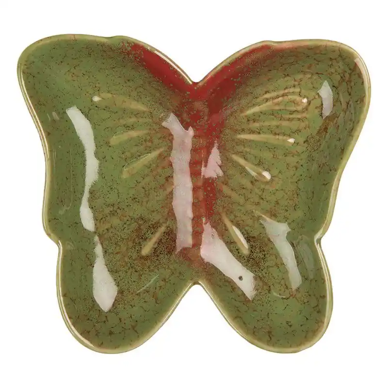 Goedkoop Clayre & Eef Decoratie schaal Vlinder 14x13x2 cm Groen Keramiek