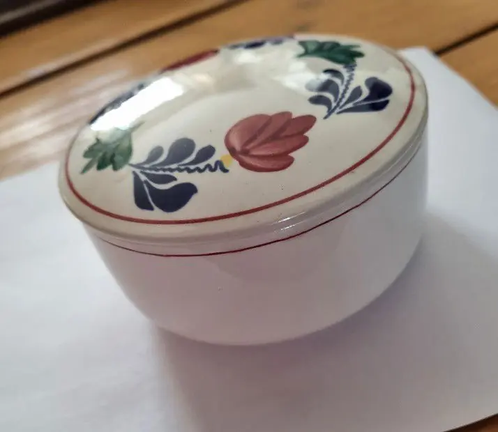 Authentiek Boerenbont Bonbon schaaltje met deksel rond 12 cm aardewerk