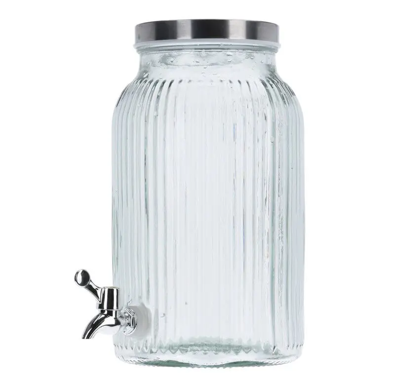 Rechtstreeks Van De Fabrikant 4goodz Glazen Sapkan Geribbeld glas - Limonadetap met kraan - 4 ltr