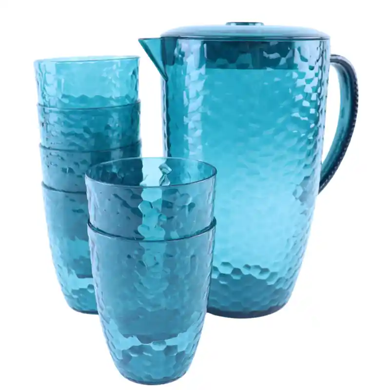 Gratis Verzending OTIX Kunststof Drinkglazen - Limonadekan - 7-delig - Herbruikbaar - Waterglas - Waterkan - Limonadeglazen - Blauw - HARBOR
