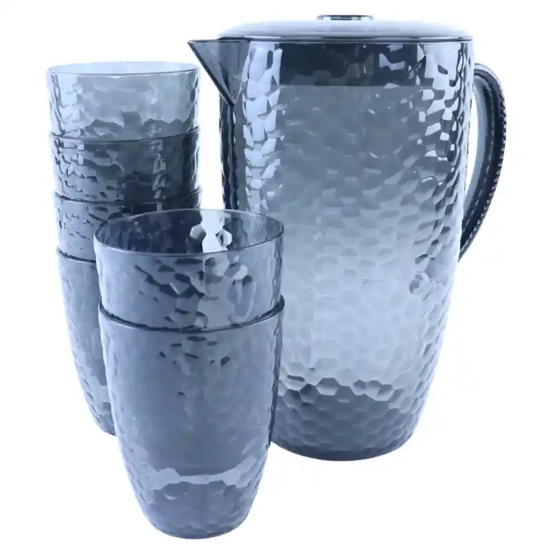 Budget OTIX Kunststof Drinkglazen - Limonadekan - 7-delig - Herbruikbaar - Waterglas - Waterkan - Limonadeglazen - Grijs - ZEPHYR