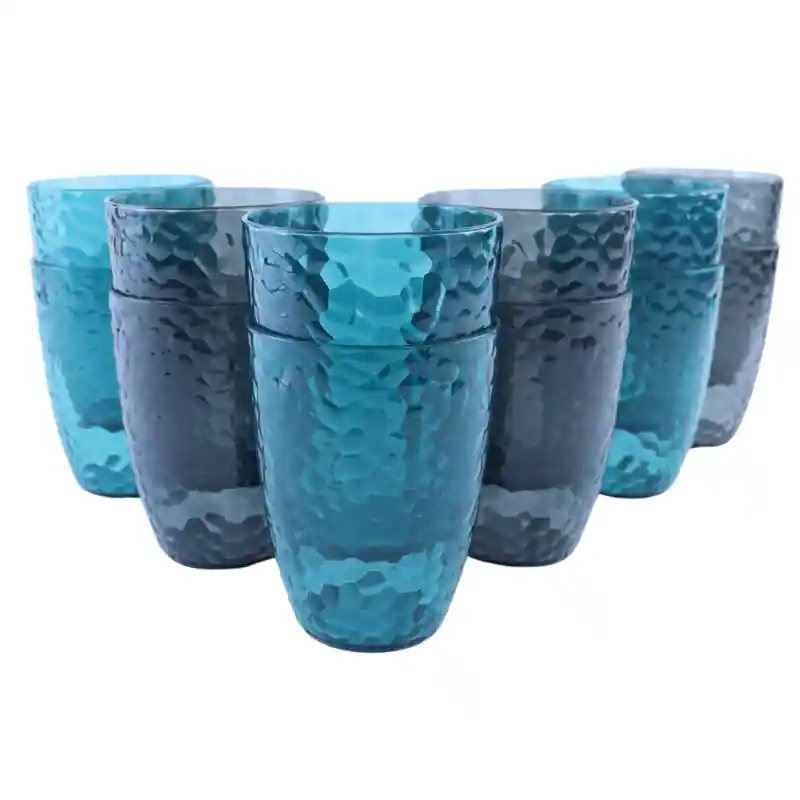 Ambachtelijk OTIX Kunststof Drinkglazen - Herbruikbaar - Set van 12 - Waterglas - Limonadeglazen - Blauw en Grijs - 380ml - HARBOR - ZEPHYR