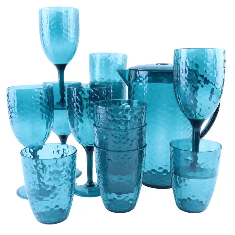 Geld-Terug-Garantie OTIX Kunststof Drinkglazen - Wijnglazen - Limonadekan - 13-delig - Herbruikbaar - Waterkan - Waterglas - Limonadeglazen - Blauw - HARBOR