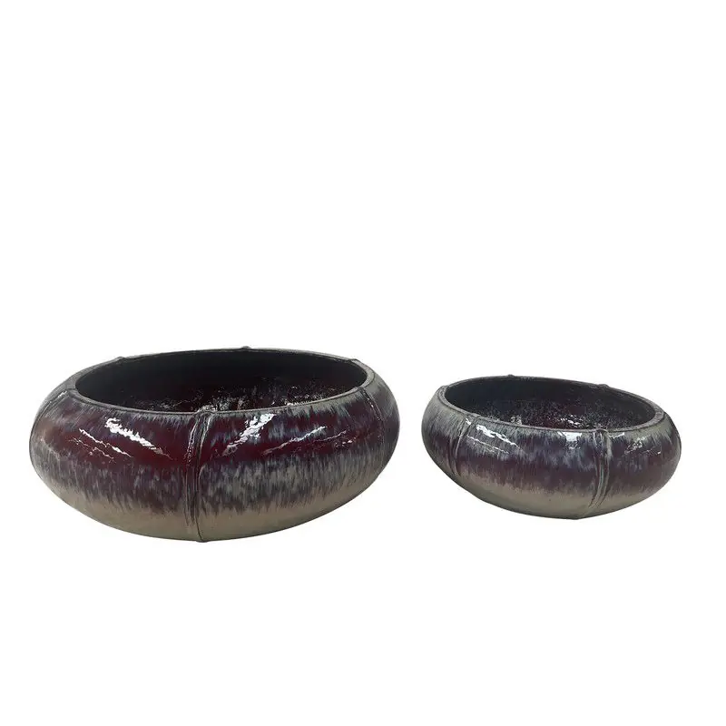 Weekendaanbieding PTMD Azad Pink Ceramic Bowl Pot Low Round Set Of 2