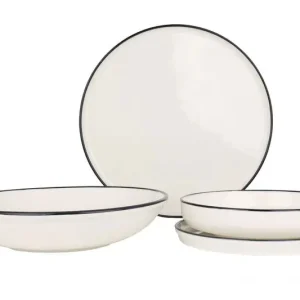 Rinart Serviesset - Black Edge - 24 delig - 6 Personen - Porselein Gratis Retour