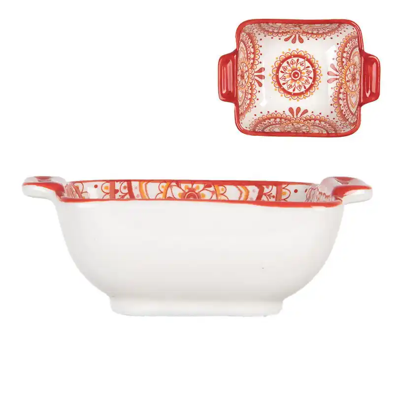 Voordeelprijs Clayre & Eef Kom 75 ml Wit Rood Keramiek