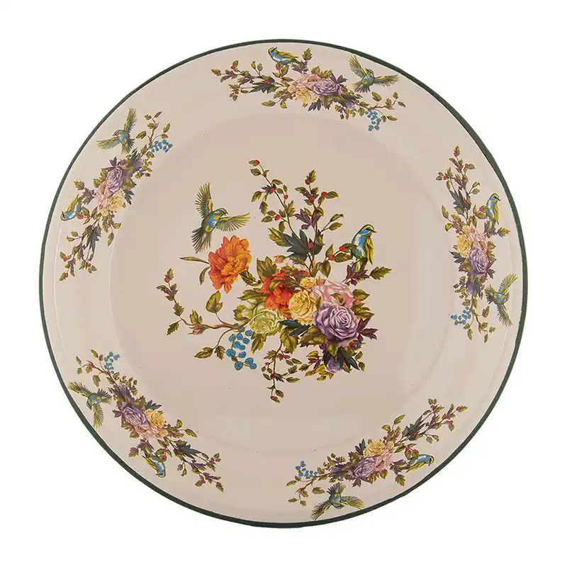 Weekendaanbieding Clayre & Eef Onderbord Ø 30x3 cm Beige Metaal Bloemen