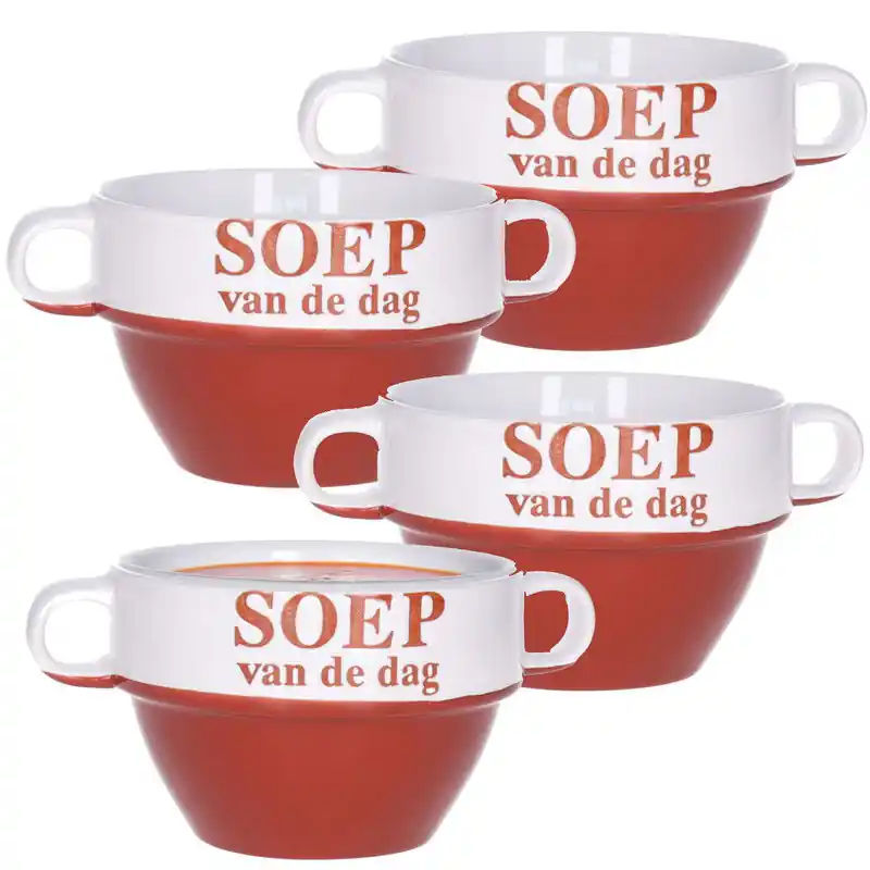 Soepkommen - 6x - Soep van de dag - rood - Stapelbaar - Kommetjes Modern