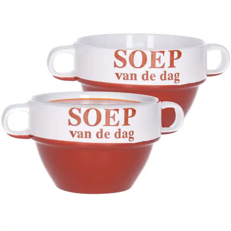 Soepkommen - 2x - Soep van de dag - rood - Stapelbaar - Kommetjes Seizoensaanbieding