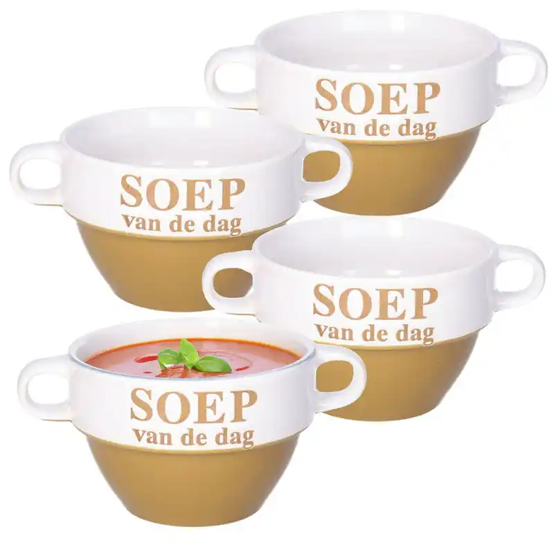 Soepkommen - 6x - Soep van de dag - Cappuccino bruin - Stapelbaar - Kommetjes Must-Have
