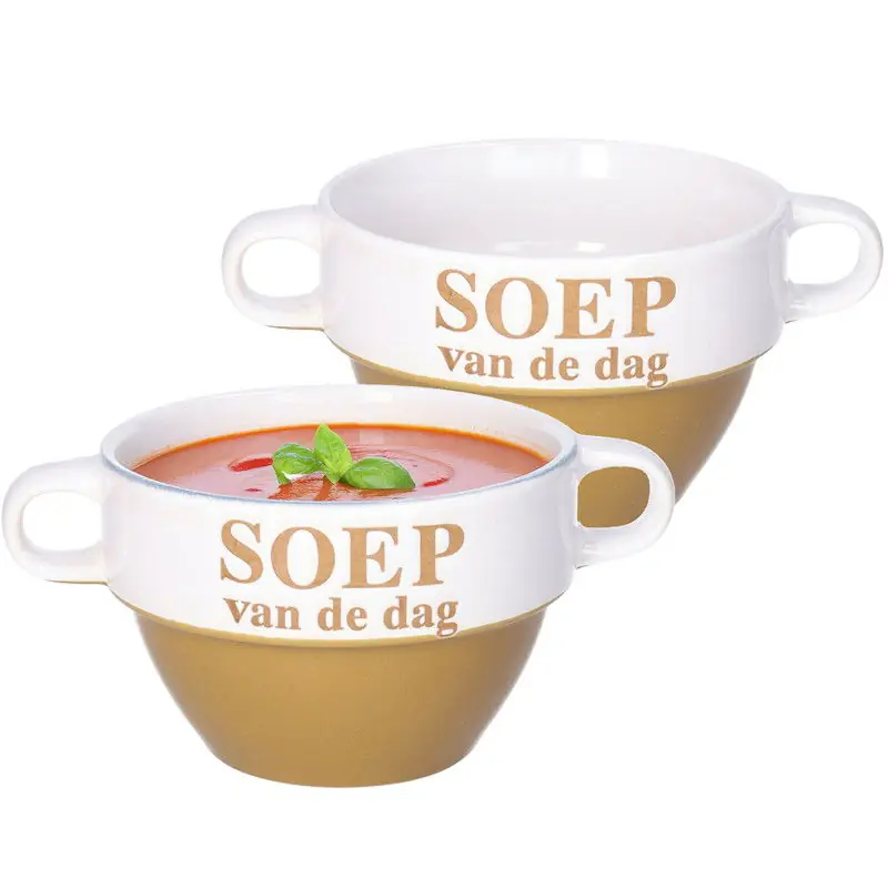 Merkproduct Soepkommen - 2x - Soep van de dag - Cappuccino bruin - Stapelbaar - Kommetjes