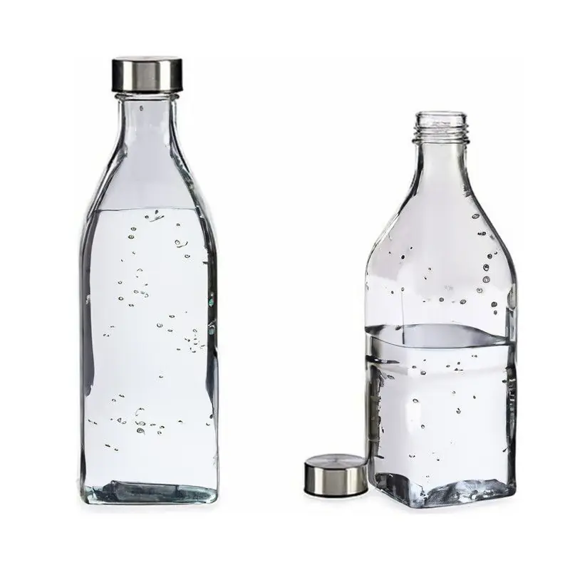 Waterkan - met deksel - 1L - glas - kurk - waterkaraf - schenkkan - vierkant - Waterkannen Speciale Aanbieding