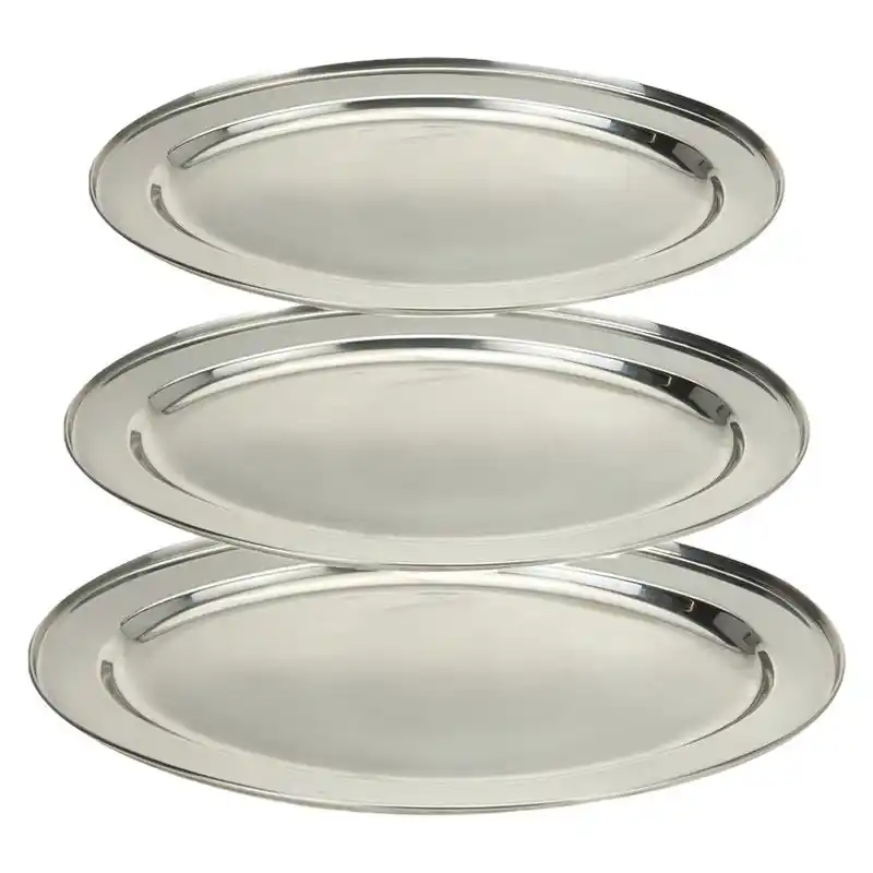 Excellent Houseware - food serving bowls/plates - set 3x - oval - silver - ss metal - 35/40/45 cm - Serveerschalen Must-Have