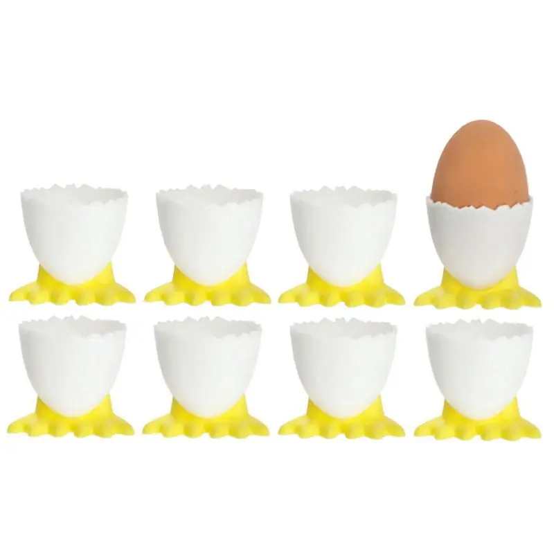 In De Mode Eierdoppen met voetjes - 8x stuks - plastic - met lepels - Eierdopjes