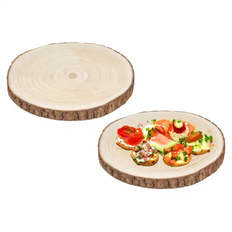 2x 5five voedsel/hapjes serveer plank- boomschijf - met schors - 28 cm - Serveerschalen Professioneel