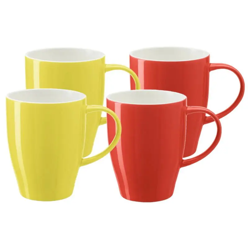 Bellatio Design Koffie mokken/bekers Spain - 4x - porselein - geel/rood - 350 ml - Bekers Betrouwbaar