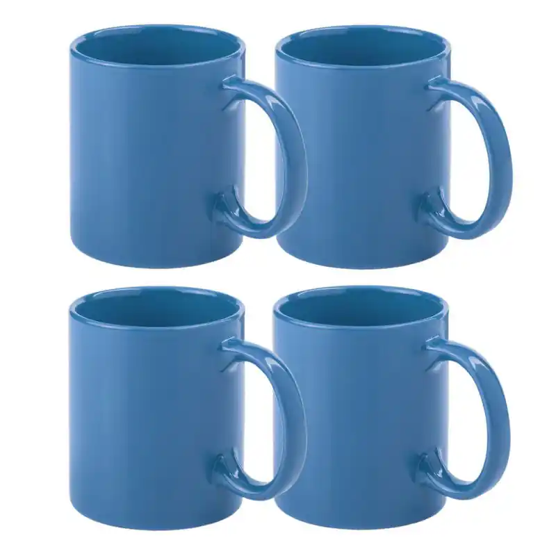 Ambachtelijk Bellatio Design Koffie mokken/bekers - 4x - keramiek - blauw - 370 ml - Bekers