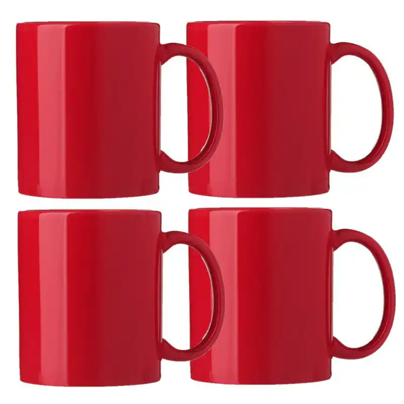 Bellatio Design Koffie mokken/bekers Nantes - 4x - keramiek - met oor - rood - 300 ml - Bekers Gereduceerde Prijs