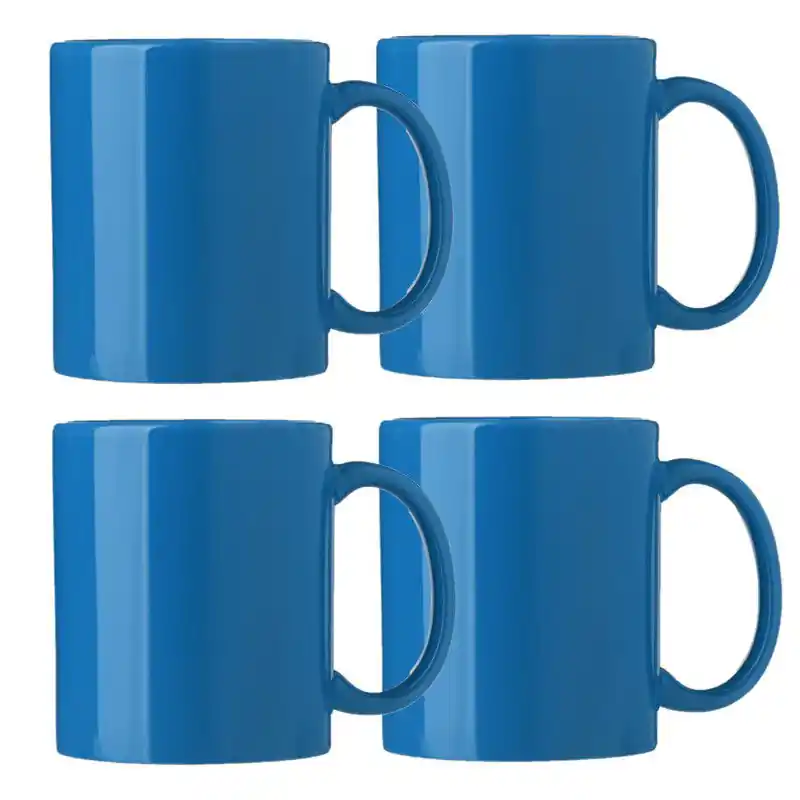 Bellatio Design Koffie mokken/bekers Nantes - 4x - keramiek - met oor - kobalt blauw - 300 ml - Bekers Gratis Verzending