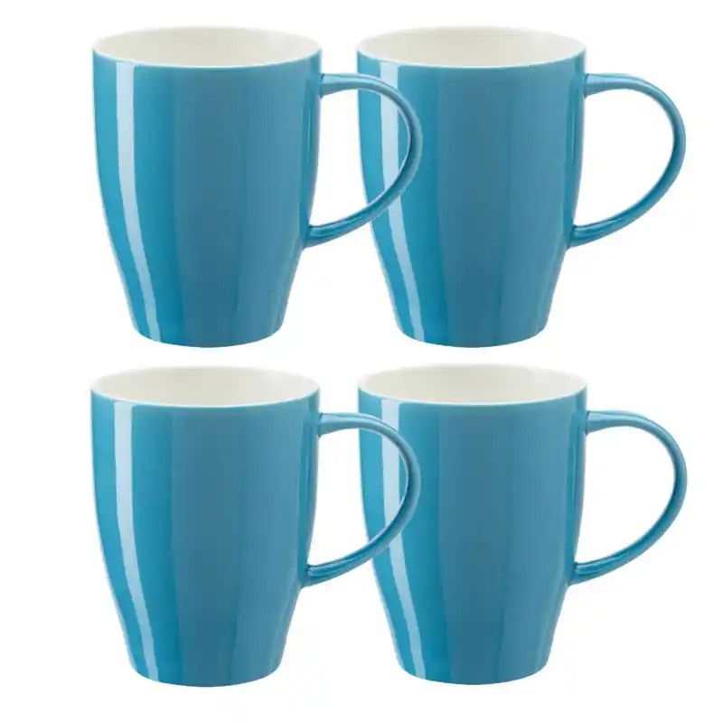 Bellatio Design Koffie mokken/bekers Paris - 8x - porselein - met oor - lichtblauw - 350 ml - Bekers Direct Beschikbaar