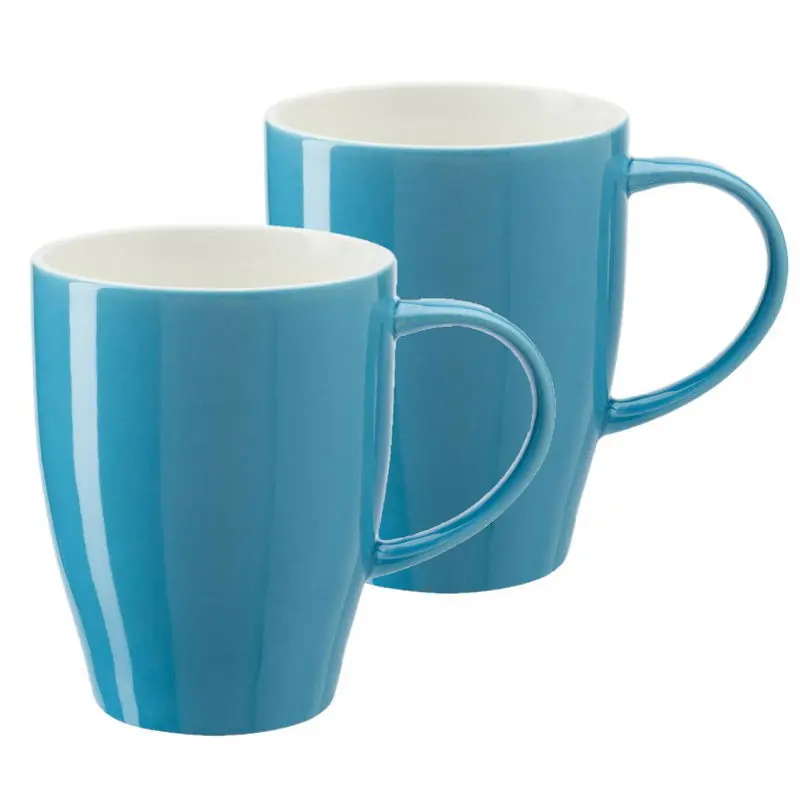 Bellatio Design Koffie mokken/bekers Paris - 2x - porselein - met oor - lichtblauw - 350 ml - Bekers Luxe