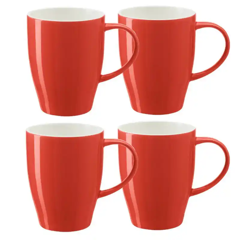 Nieuw Bellatio Design Koffie mokken/bekers Paris - 4x - porselein - met oor - rood - 350 ml - Bekers