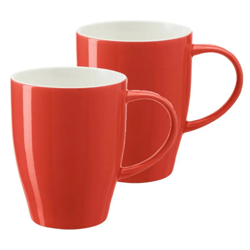 Bellatio Design Koffie mokken/bekers Paris - 2x - porselein - met oor - rood - 350 ml - Bekers Meest Verkocht