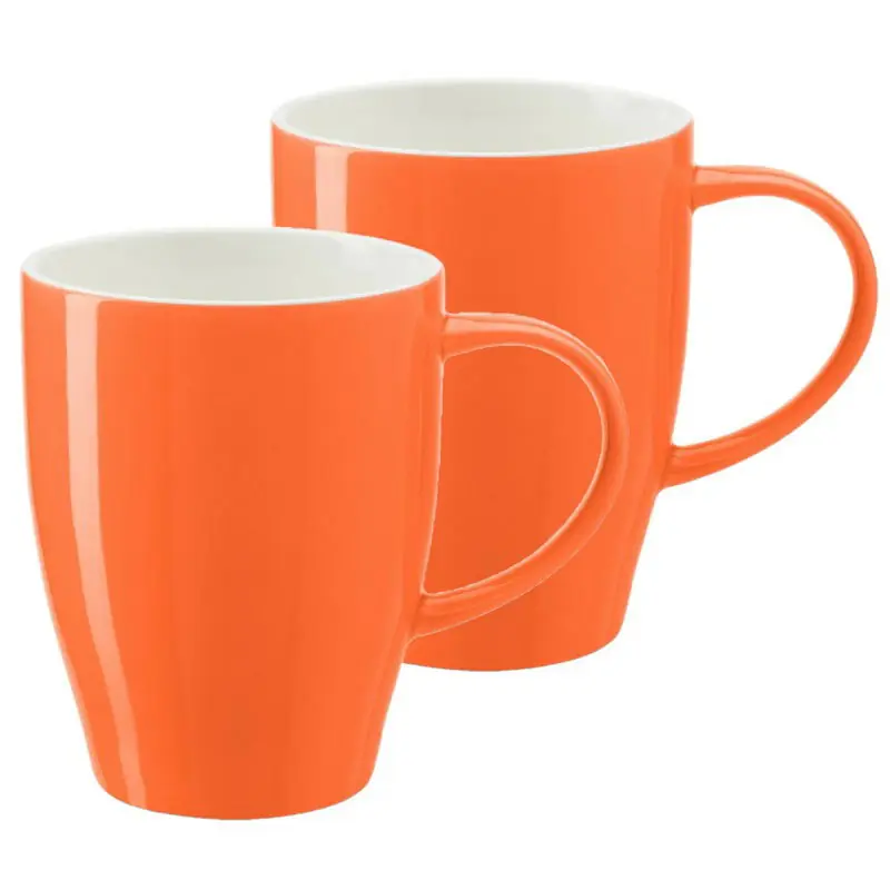 Lage Kosten Bellatio Design Koffie mokken/bekers Paris - 2x - porselein - met oor - oranje - 350 ml - Bekers