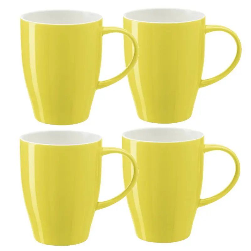 Authentiek Bellatio Design Koffie mokken/bekers Paris - 6x - porselein - met oor - geel - 350 ml - Bekers