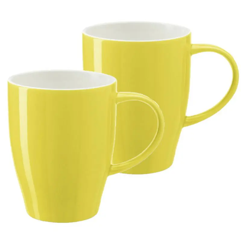 Nieuw Model Bellatio Design Koffie mokken/bekers Paris - 2x - porselein - met oor - geel - 350 ml - Bekers
