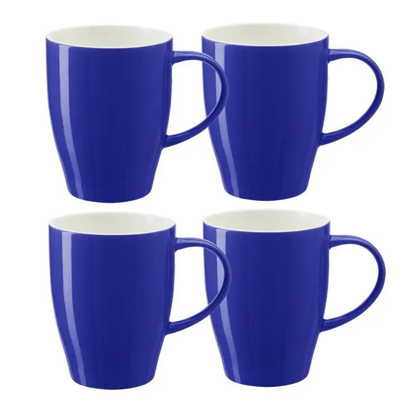Bellatio Design Koffie mokken/bekers Paris - 8x - porselein - met oor - kobalt blauw - 350 ml - Bekers Koopje