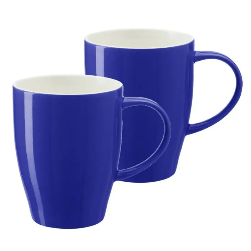 Bellatio Design Koffie mokken/bekers Paris - 2x - porselein - met oor - kobalt blauw - 350 ml - Bekers Nieuw