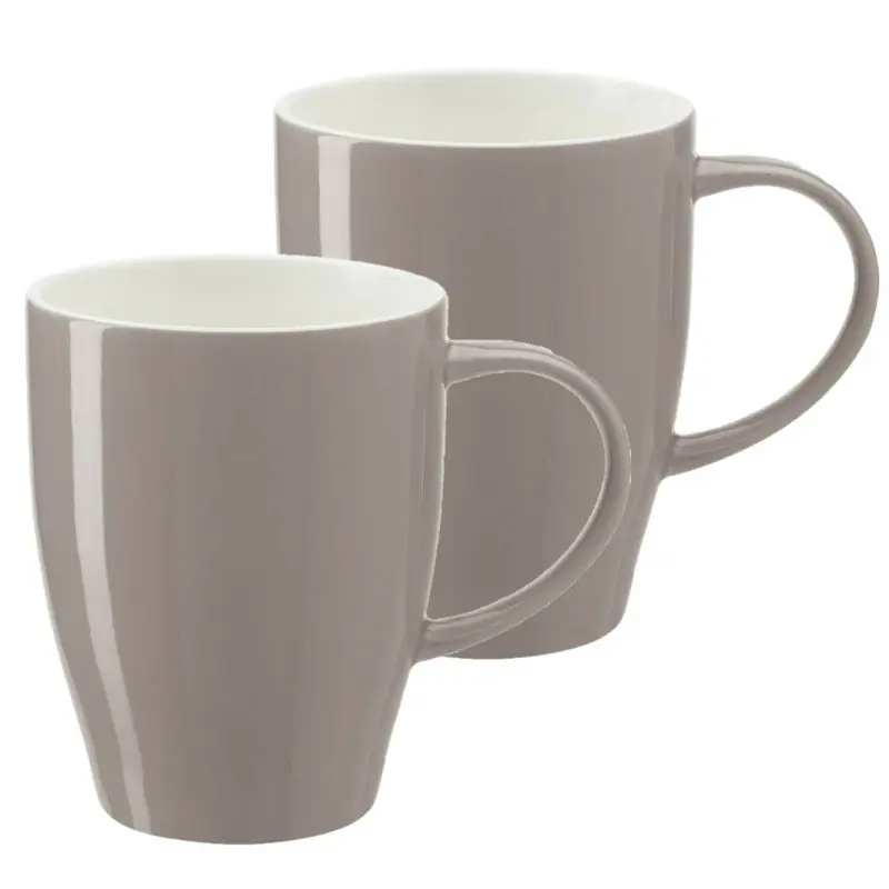 Bellatio Design Koffie mokken/bekers Paris - 2x - porselein - met oor - steengrijs - 350 ml - Bekers Nieuwe Collectie