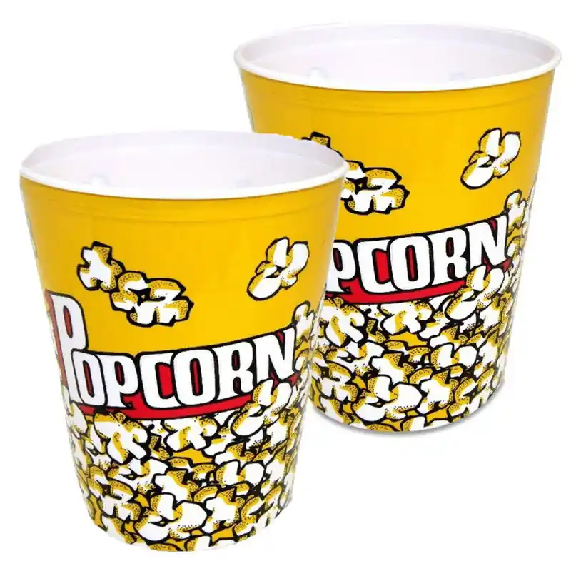 Concorde Popcorn bak - 2x - geel/wit - kunststof - D24 cm - 6 liter - herbruikbaar - Snack en tapasschalen Snelle Levering