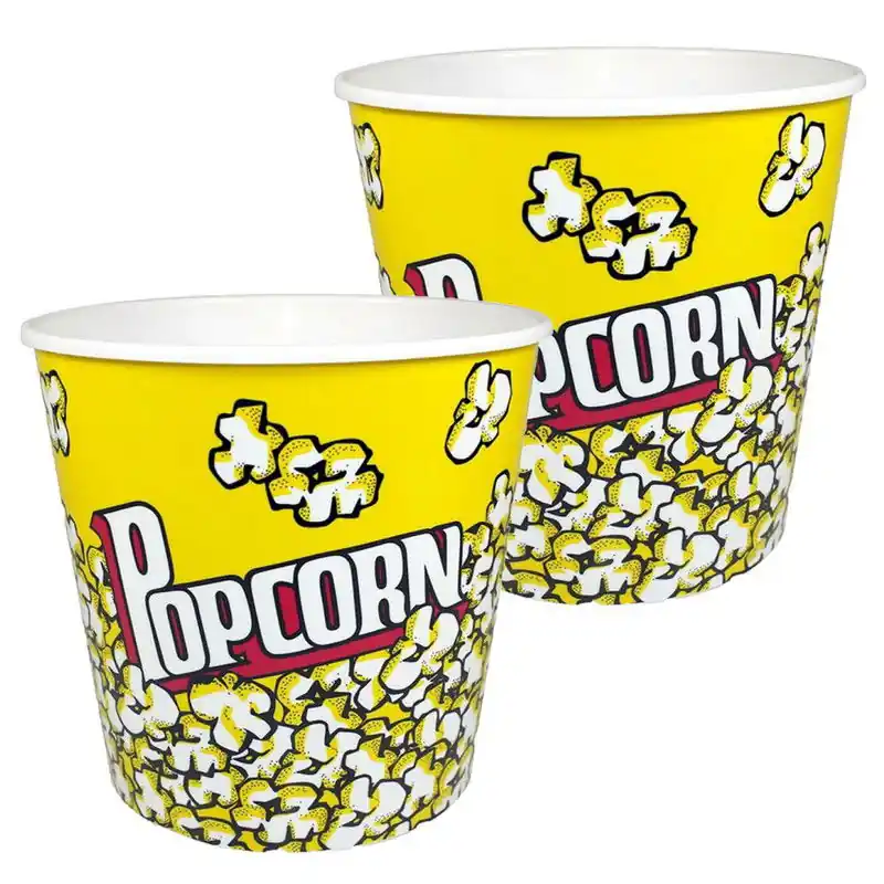 Populair Concorde Popcorn bak - 2x - geel/wit - kunststof - D21 cm - 4.7 liter - herbruikbaar - Snack en tapasschalen